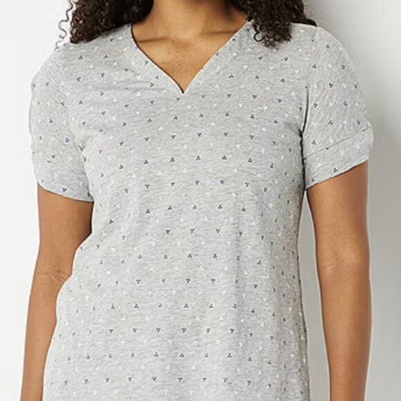 Liz Claiborne Womens V-Neck Short Sleeve T-Shirt / Lt. Grey Dot / Size M (NWT) - Picture 1 of 7